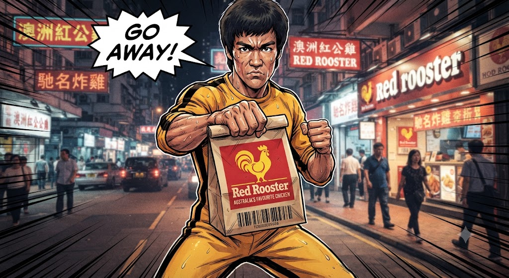 Go Away Bruce Lee Red Rooster